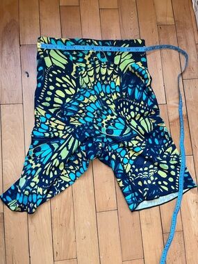 YITTY Teal and Lime Butterfly-Patterned Athletic Shorts